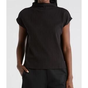 Womens Eileen Fisher Funnel Neck Cap Sleeve Sweater Black Size S EUC!